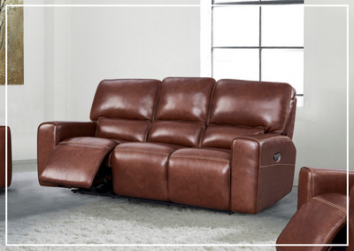 Gio Italia Bennett Power Leather Brown 3 Seater Sofa-Jennihome