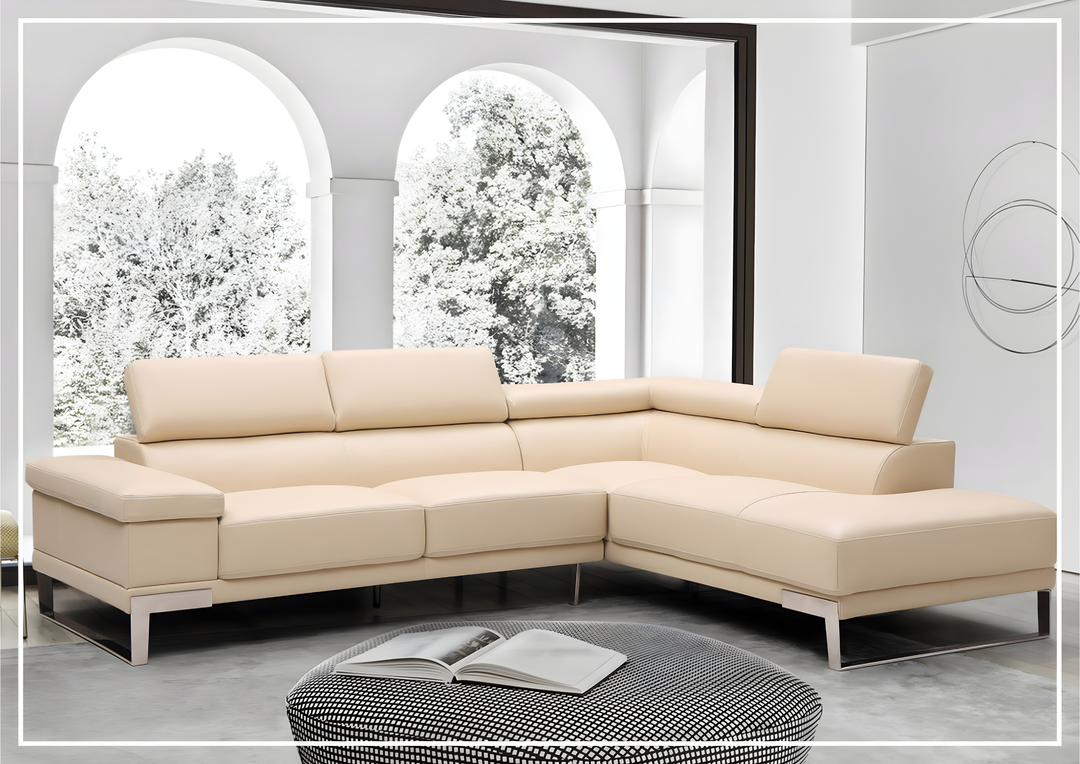 Gio Italia Brixton Leather Sectional Sofa With Chaise