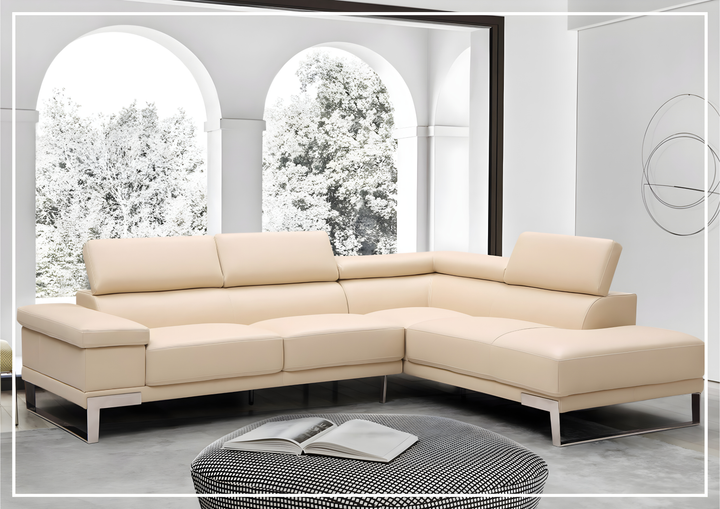 Gio Italia Brixton Leather Sectional Sofa With Chaise