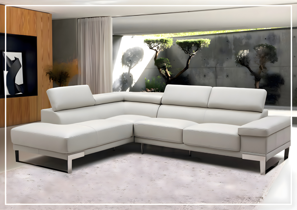 Gio Italia Brixton Leather Sectional Sofa With Chaise