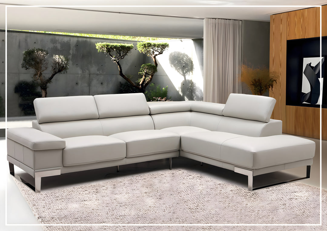 Gio Italia Brixton Leather Sectional Sofa With Chaise