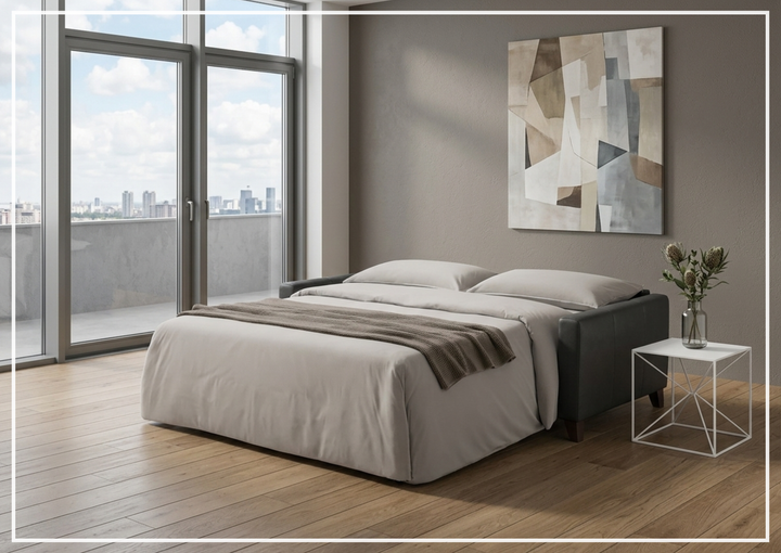 Granton Queen Leather Sleeper Sofa | Memory Foam Mattress | Gio Italia