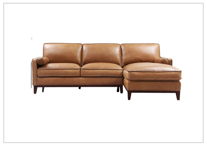 Gio Italia Harper L-Shaped Brown Leather Sectional Chaise Sofa