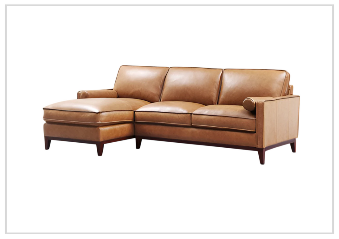 Gio Italia Harper L-Shaped Brown Leather Sectional Chaise Sofa