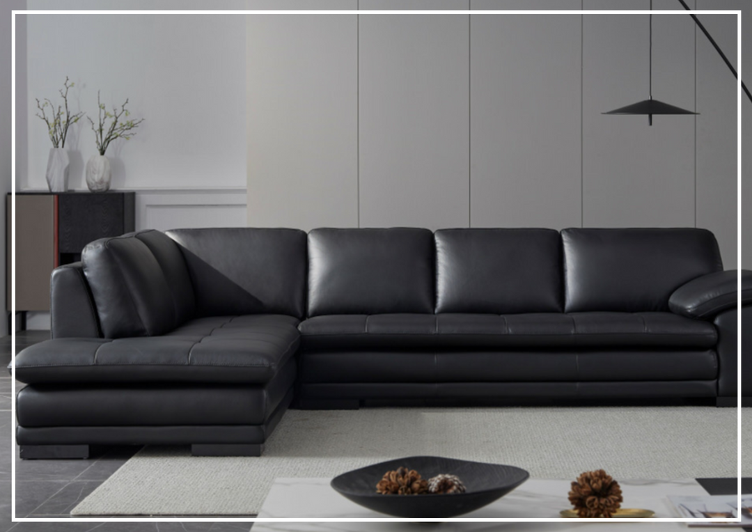 Gio Italia L-Shape Black Leather Sectional Sofa