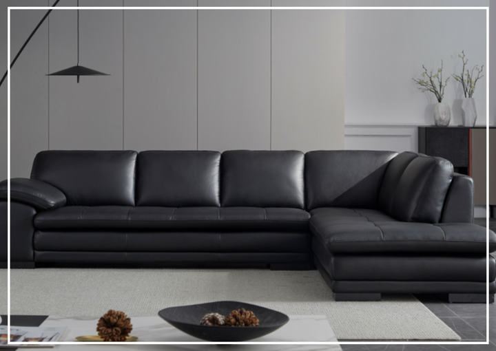 Gio Italia L-Shape Black Leather Sectional Sofa