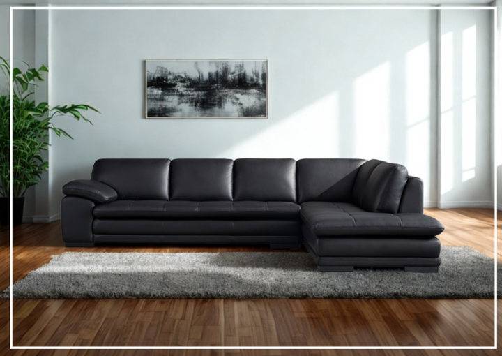 Gio Italia L-Shape Black Leather Sectional Sofa