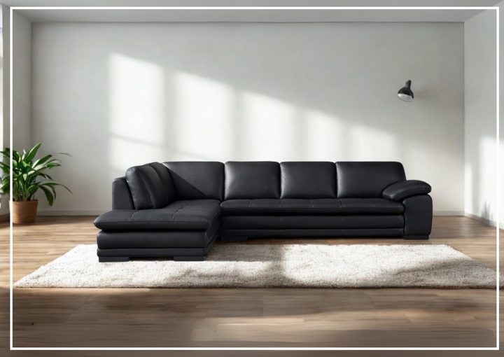 Gio Italia L-Shape Black Leather Sectional Sofa