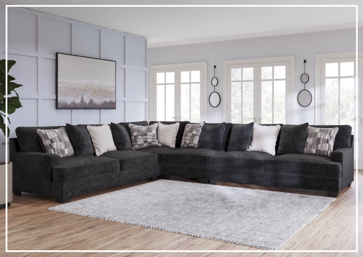 Gio Italia Lunarett Charcoal Fabric Sectional Sofa with Reversible Cushions