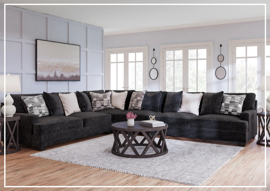 Gio Italia Lunarett Charcoal Fabric Sectional Sofa with Reversible Cushions