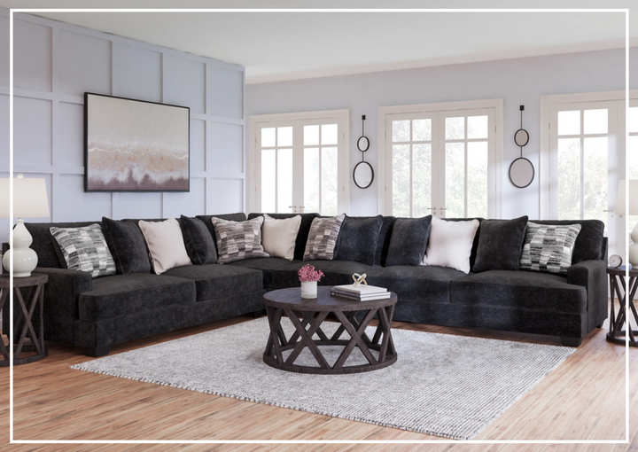 Gio Italia Lunarett Charcoal Fabric Sectional Sofa with Reversible Cushions