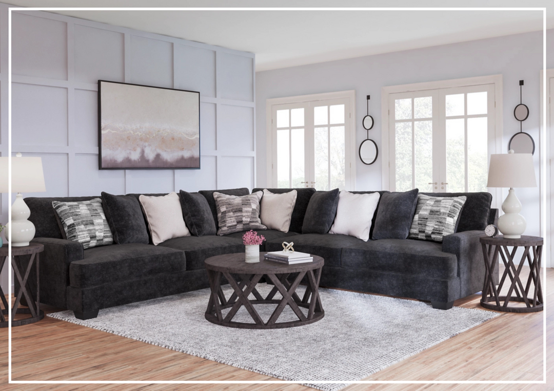Gio Italia Lunarett Charcoal Fabric Sectional Sofa with Reversible Cushions