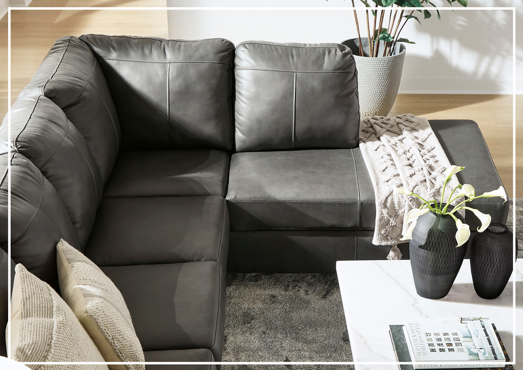 Gio Italia Varenna L-shaped Leather Sectional Sofa in Dark Gray-Jennihome