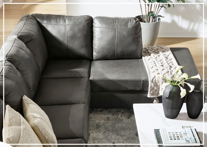 Gio Italia Varenna L-shaped Leather Sectional Sofa in Dark Gray-Jennihome