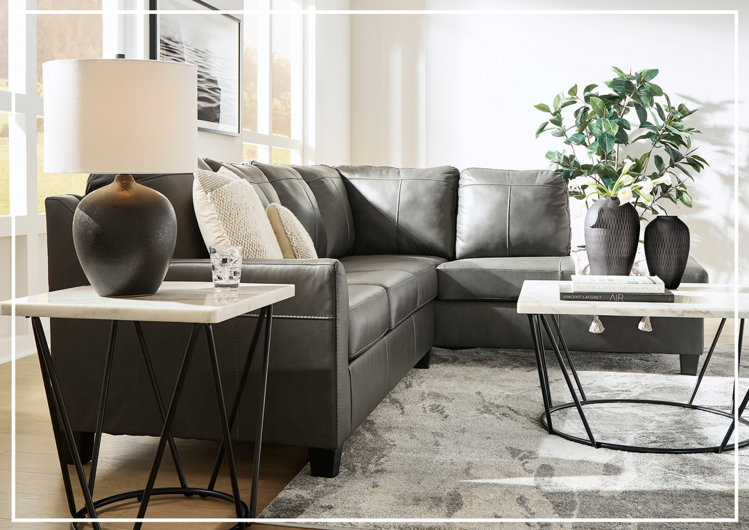 Gio Italia Varenna L-shaped Leather Sectional Sofa in Dark Gray-Jennihome