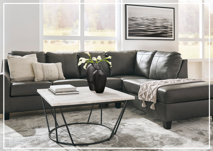 Gio Italia Varenna L-shaped Leather Sectional Sofa in Dark Gray-Jennihome