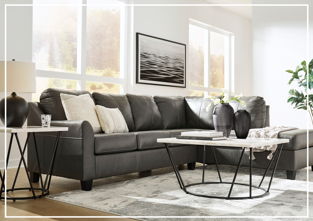 Gio Italia Varenna L-shaped Leather Sectional Sofa in Dark Gray-Jennihome