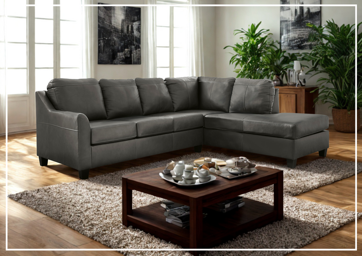 Gio Italia Varenna L-shaped Leather Sectional Sofa in Dark Gray-Jennihome