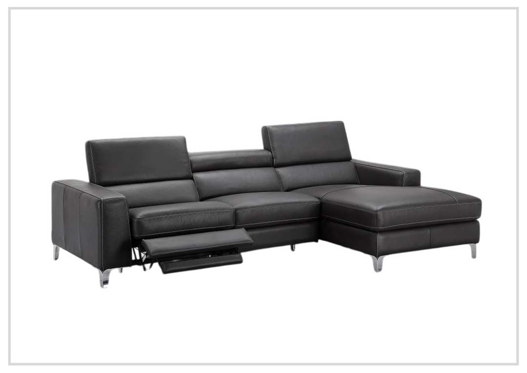 Gio Italia Zoticus Black Leather Sectional Sofa With Reclining Footrest