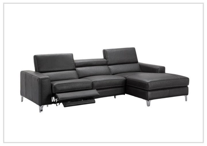 Gio Italia Zoticus Black Leather Sectional Sofa With Reclining Footrest