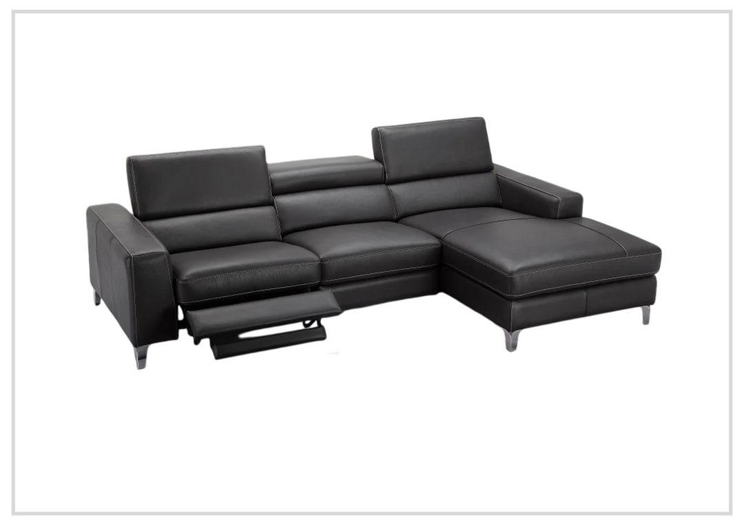 Gio Italia Zoticus Black Leather Sectional Sofa With Reclining Footrest