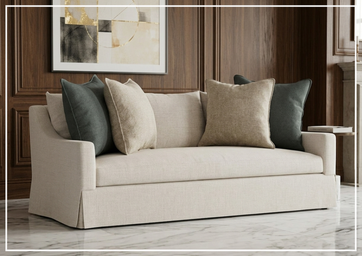 Grace White Fabric Skirted Sofa | Shaped Track Arm | Bernhardt