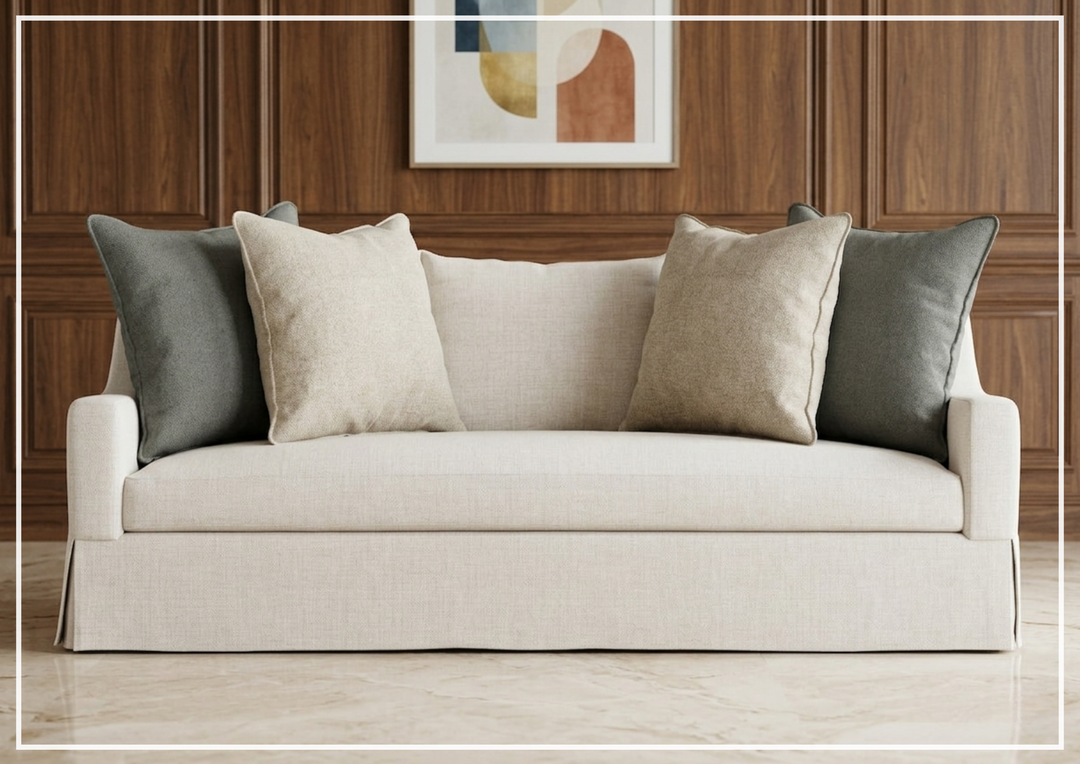 Grace White Fabric Skirted Sofa | Shaped Track Arm | Bernhardt