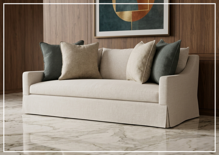 Grace White Fabric Skirted Sofa | Shaped Track Arm | Bernhardt
