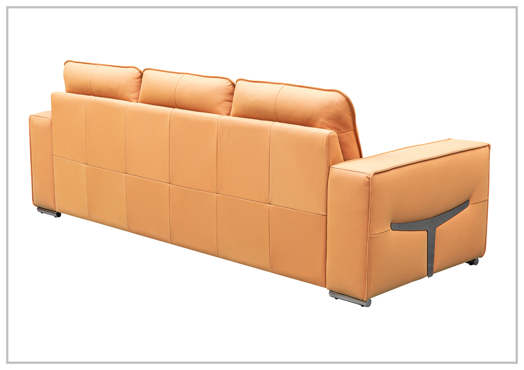 Klaussner Grazia 3-Seater Tufted Leather Sofa with Track Arms in Vibrant Orange