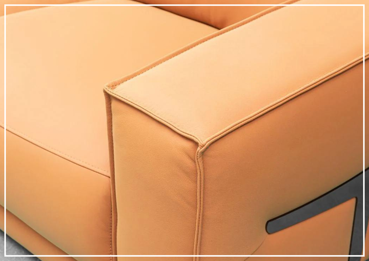 Klaussner Grazia Leather Chair with Track Arms in Vibrant Orange