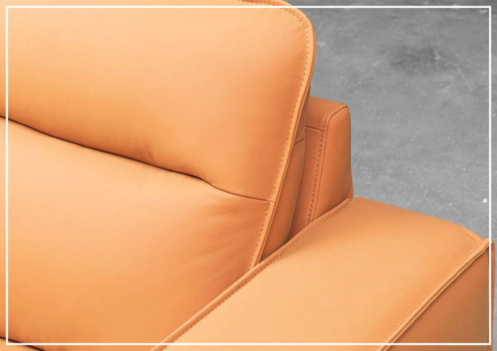 Klaussner Grazia Leather Chair with Track Arms in Vibrant Orange