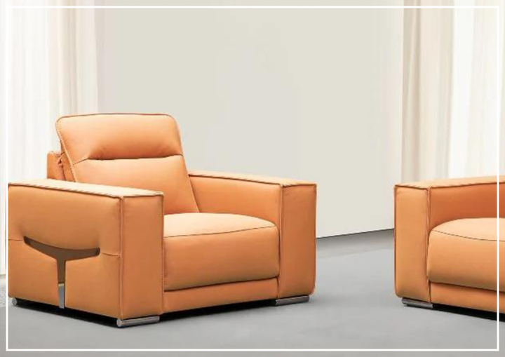 Klaussner Grazia Leather Chair with Track Arms in Vibrant Orange