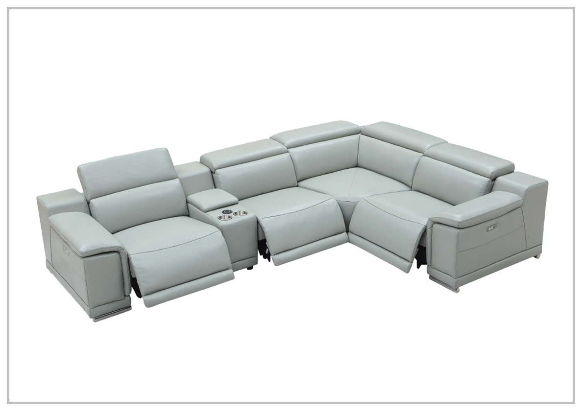 Gio Italia Hartley Power Motion Leather Sectional Sofa with Storage in Light Gray