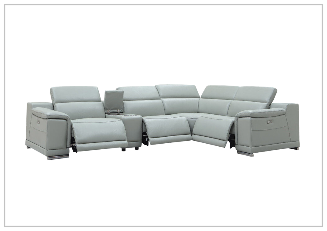 Hartley Power Motion Leather Sectional Sofa with Storage in Light Gray by Gio Italia- jennihome