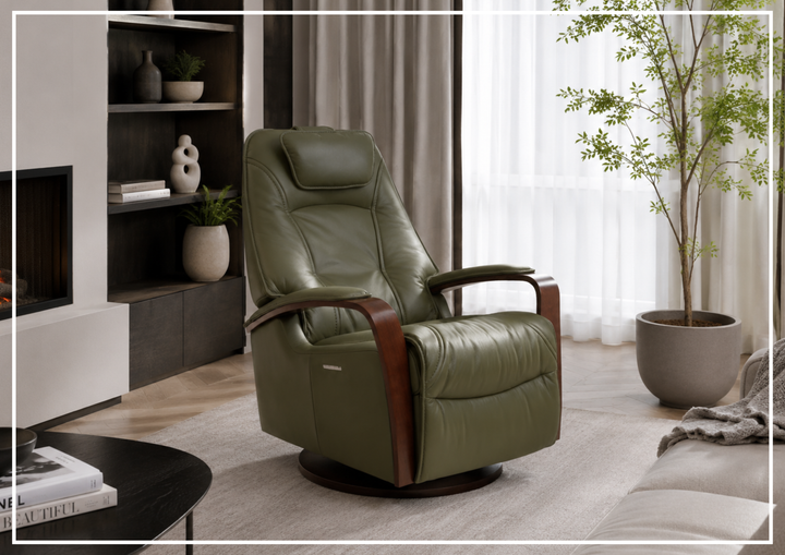 Helsinki Leather Swing Relaxer Recliner Chair | Swivel Glider & Rocker | Fjords - Jennihome