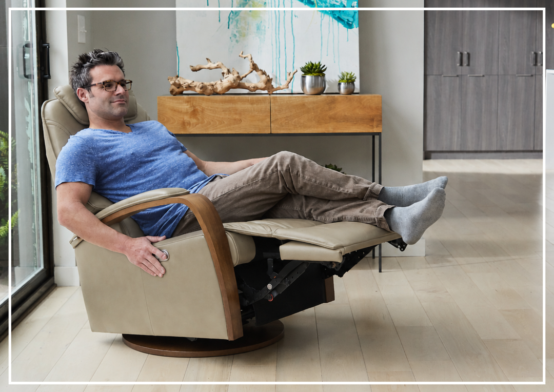 Helsinki Leather Swing Relaxer Recliner Chair | Swivel Glider & Rocker | Fjords - Jennihome