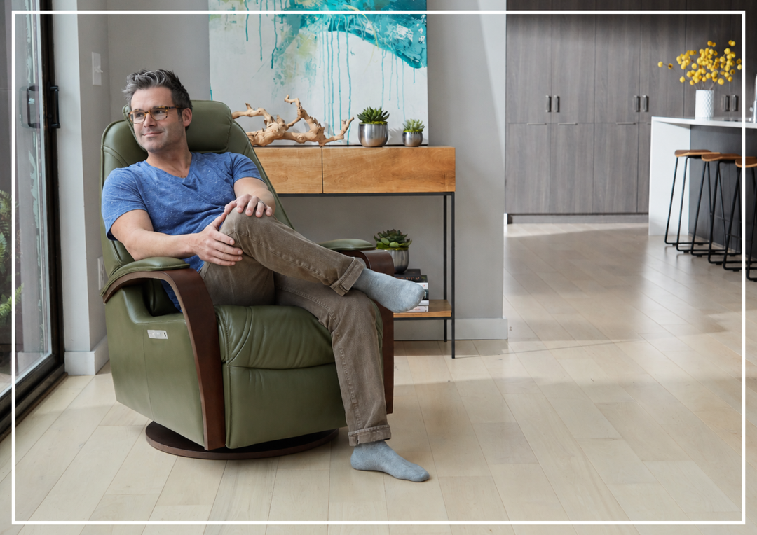 Helsinki Leather Swing Relaxer Recliner Chair | Swivel Glider & Rocker | Fjords - Jennihome