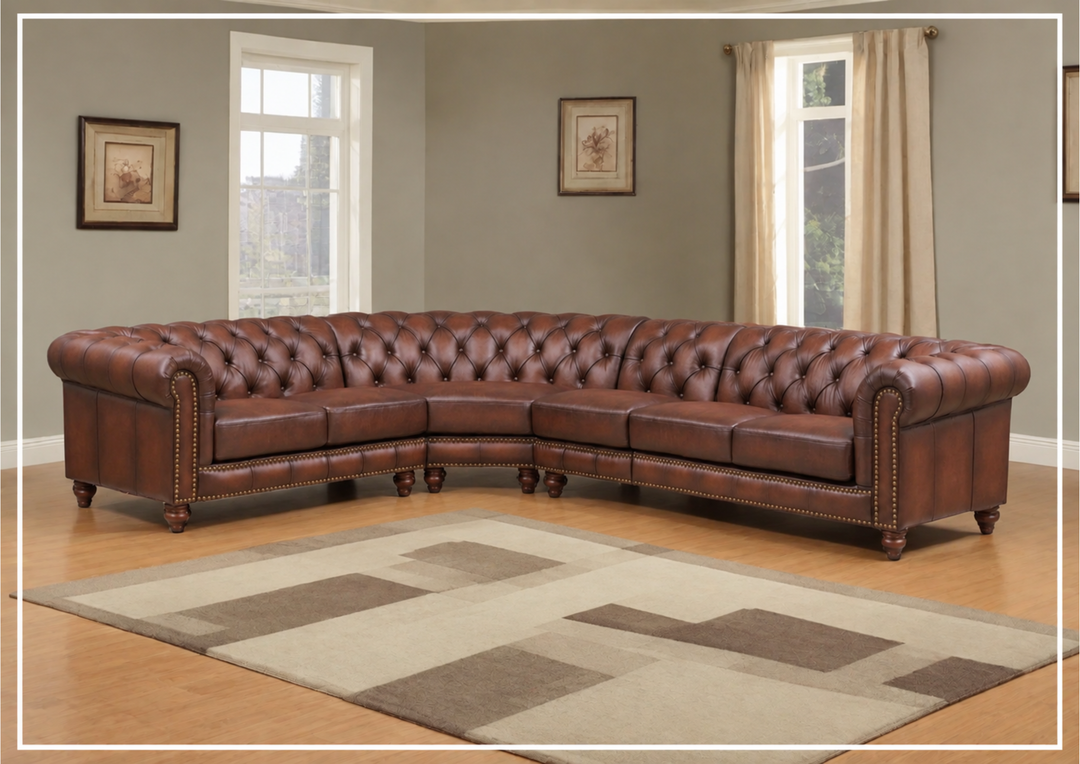 Hydeline Alton Bay Leather Sectional Sofa With Nail-Head Finish