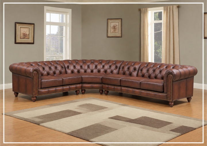 Hydeline Alton Bay Leather Sectional Sofa With Nail-Head Finish