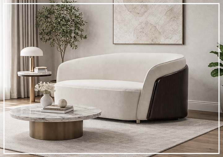 Ivano Fabric 2-Seater Sofa | Golden Macassar Veneer Base | Klaussner