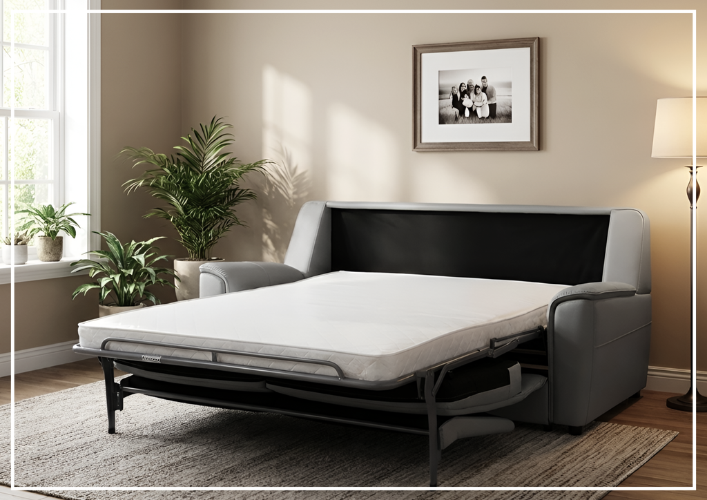 Italia Verenzo Leather Sleeper Sofa | Queen | Memory Foam Mattress | Klaussner