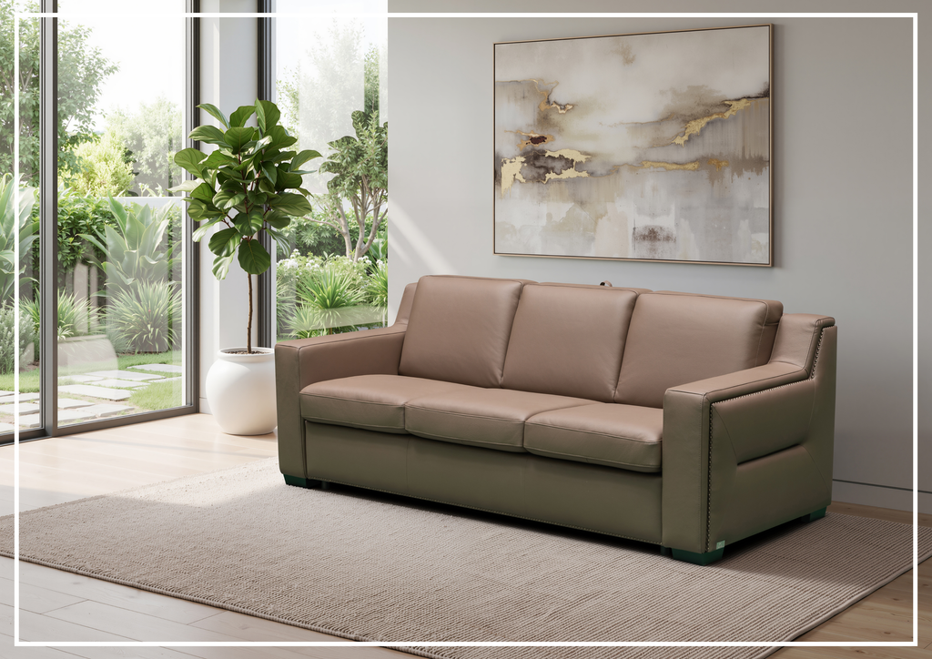 Alaves Queen Sleeper Sofa | 3-Seater | Brown Leather | Kathy Ireland