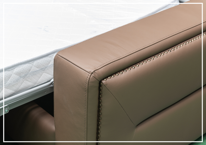 Alaves Queen Sleeper Sofa | 3-Seater | Brown Leather | Kathy Ireland