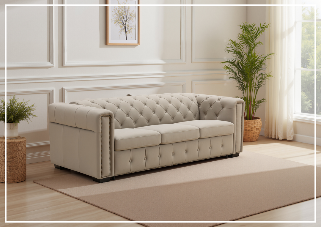 Callas Queen Sleeper Sofa | Gray Leather | Button Tufts | Digio Leather