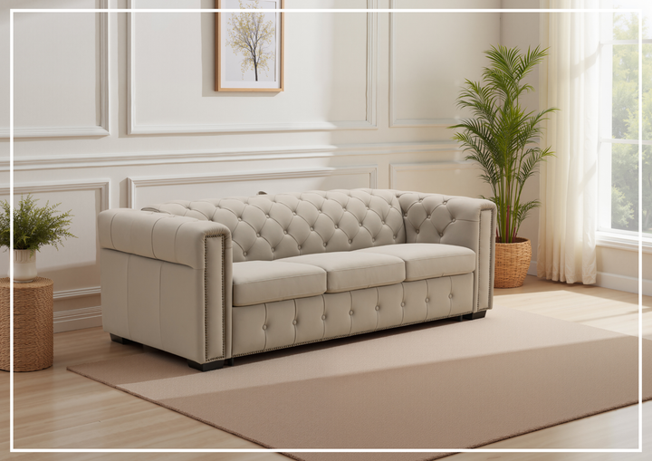 Callas Queen Sleeper Sofa | Gray Leather | Button Tufts | Digio Leather