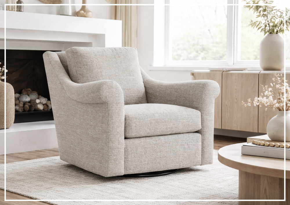 Keirnan Gray Fabric Swivel Chair | 360-degree Base | Bernhardt - Jennihome