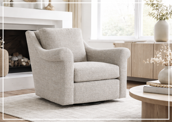 Keirnan Gray Fabric Swivel Chair | 360-degree Base | Bernhardt - Jennihome