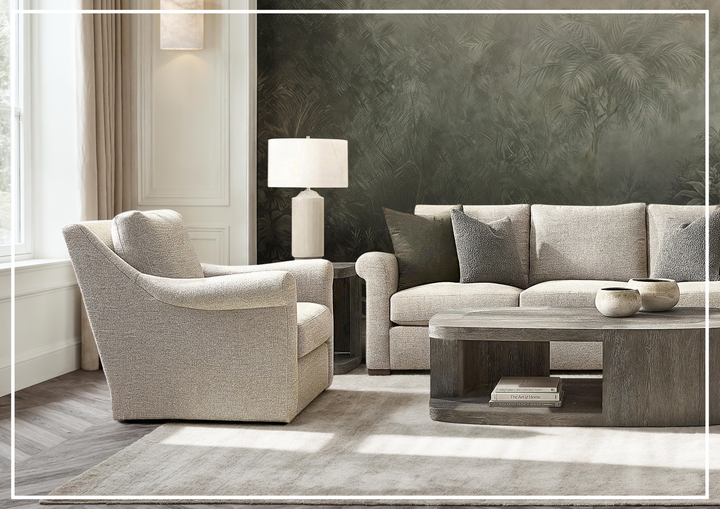 Keirnan Gray Fabric Swivel Chair | 360-degree Base | Bernhardt - Jennihome