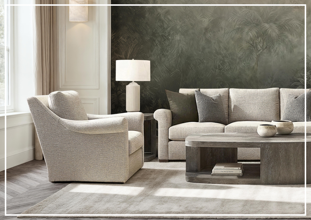Keirnan Gray Fabric Swivel Chair | 360-degree Base | Bernhardt - Jennihome