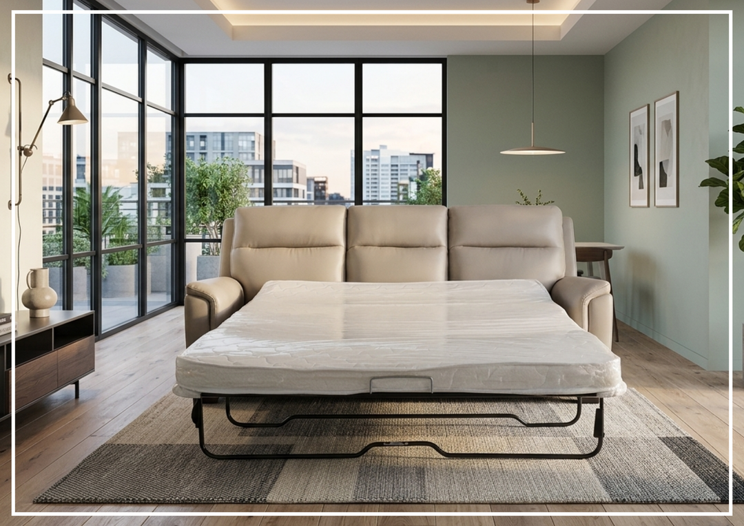 Klaussner Aven Leather Match 3 Seater Queen Sleeper Sofa in Beige-Jennihome